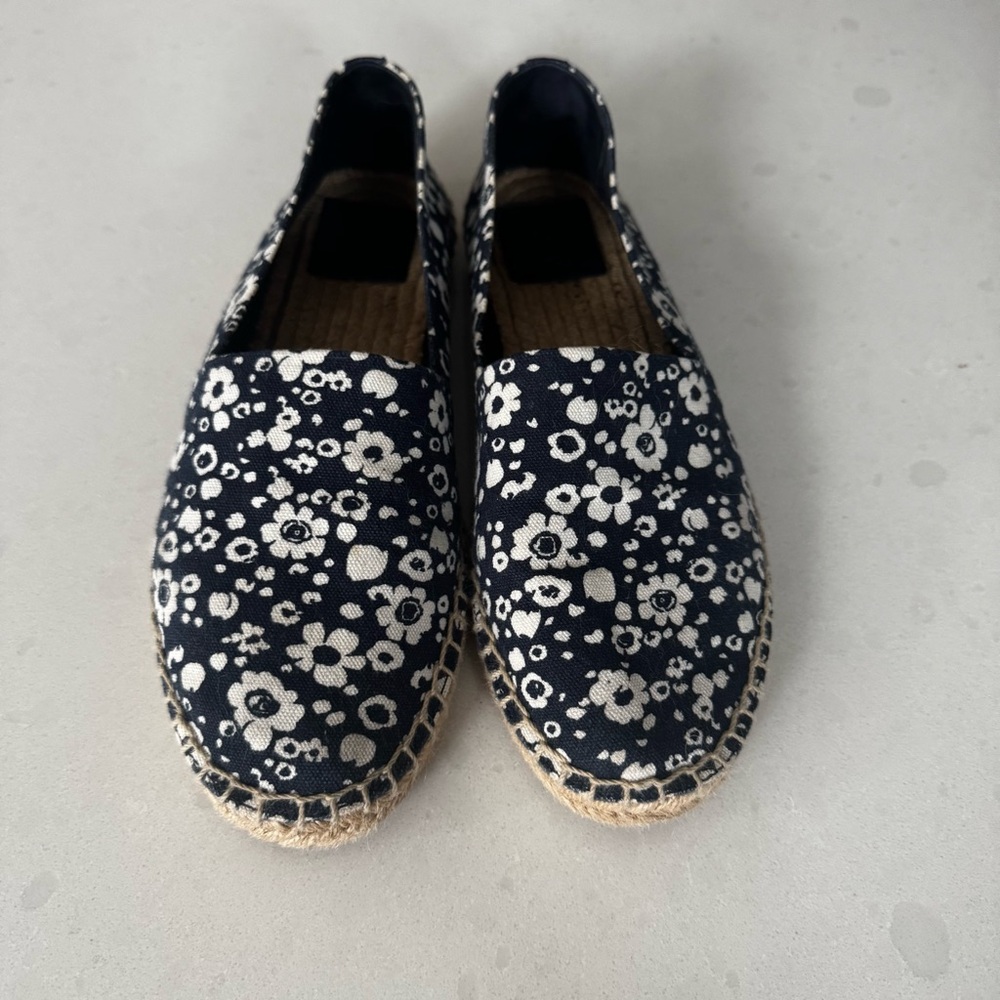 Tory Burch Black and White Floral Espadrilles